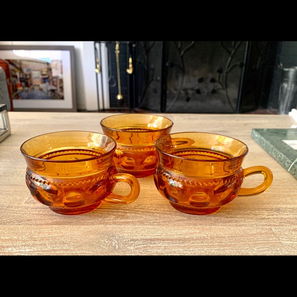 3 Indiana Glass King’s Crown Amber Glasses